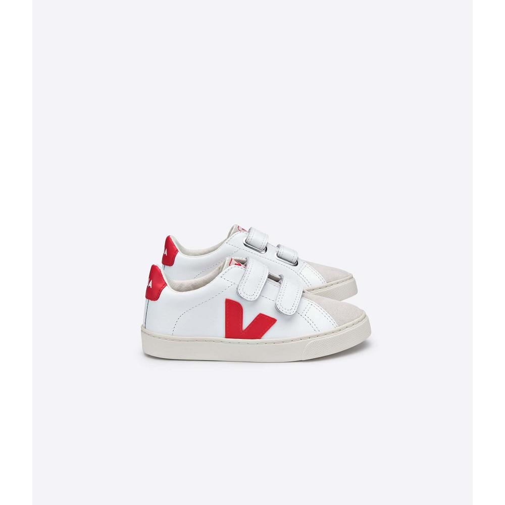 Kids\' Veja ESPLAR LEATHER Sneakers White/Red | ZA 811ILH